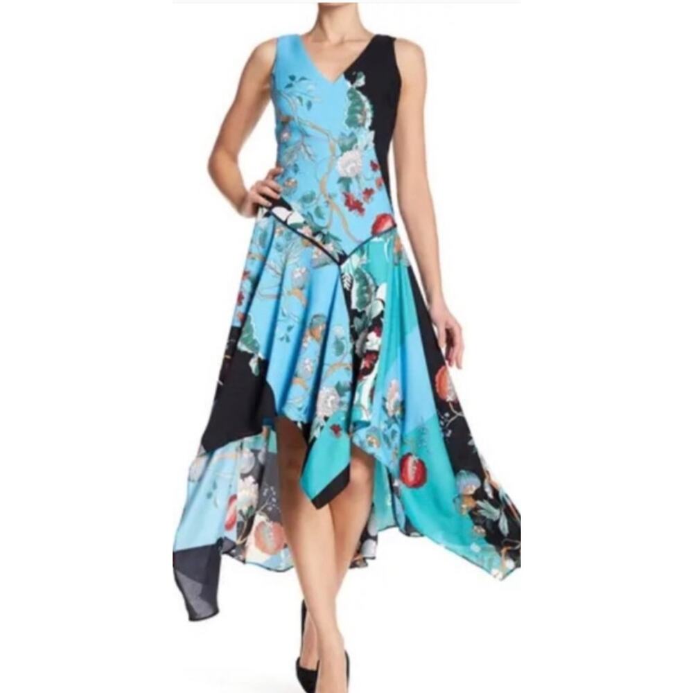 Taylor Size Small Bright Colored Floral Sleeveless Handkercheif Dress